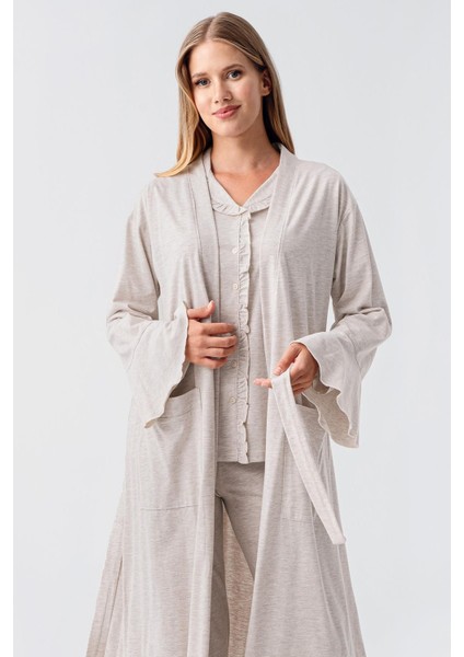 Kadın Uzun Kollu Düğmeli Esnek Pamuklu Sabahlık Pijama Takımı 23112 modelleri