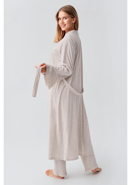 Kadın Uzun Kollu Düğmeli Esnek Pamuklu Sabahlık Pijama Takımı 23112 indirimleri