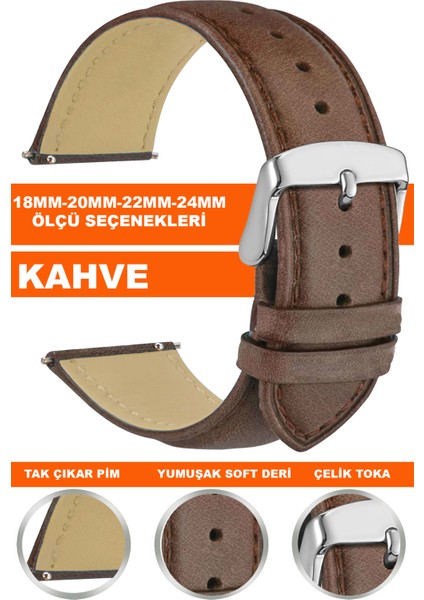 18MM-20MM-22MM-24MM Saatlerle Uyumlu Soft Deri Saat Kordonu Kayışı Klasık