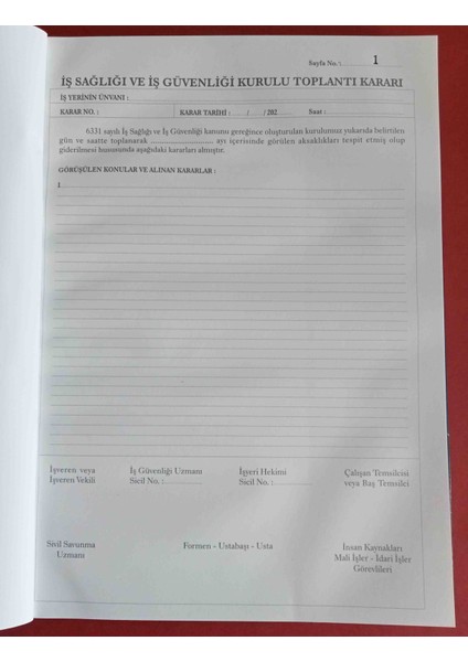 Iş Sağlığı Iş Güvenliği Toplantı Kurul Karar Defteri fırsatları