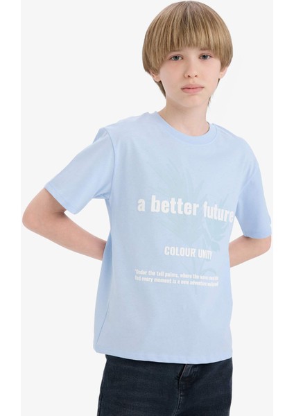 Erkek Çocuk Bisiklet Yaka Baskılı Kısa Kollu Tişört E3745A825SM