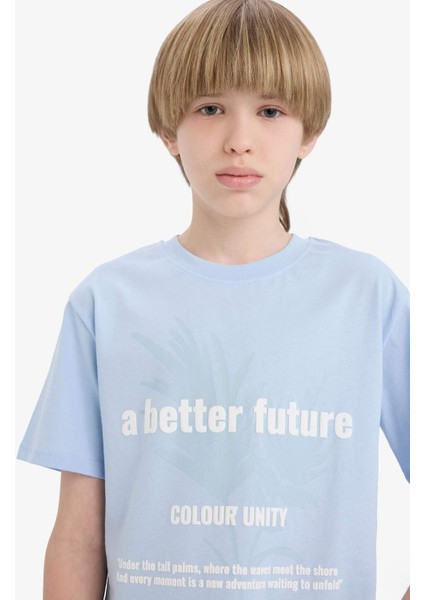 Erkek Çocuk Bisiklet Yaka Baskılı Kısa Kollu Tişört E3745A825SM