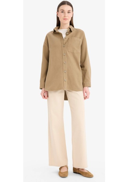 Relax Fit Basic Düz Gabardin Uzun Kollu Gömlek Tunik A6474AX25SP