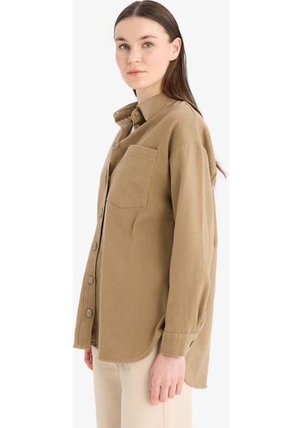 Relax Fit Basic Düz Gabardin Uzun Kollu Gömlek Tunik A6474AX25SP