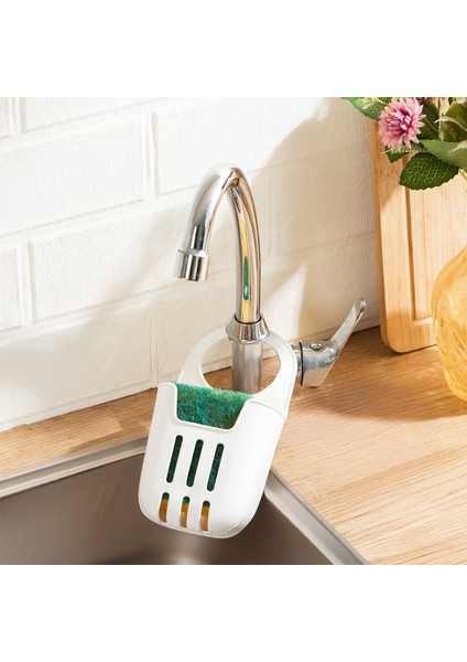 ORG-319-1 Pratik Askılı Silikon Bulaşık Süngerlik Düzenleyici - Bulaşık Süngeri - Beyaz