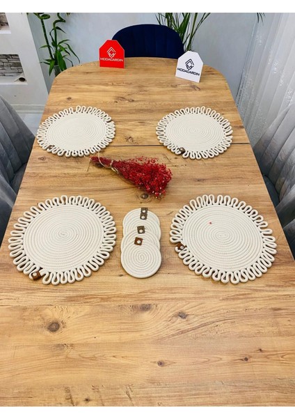 Jüt Hasır Amerikan Servis Supla ve Bardak Altı 8 Parça