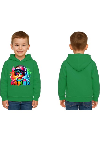 Unisex Roblox Baskılı Çocuk Swaetshirt Baskılı Kapüşonlu 3 Iplik Şardonlu