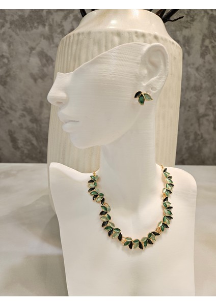 Kc Altın Kaplama Yeşil Yaprak Takı Seti fiyatları