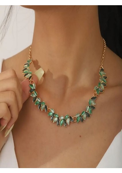 Kc Altın Kaplama Yeşil Yaprak Takı Seti modelleri