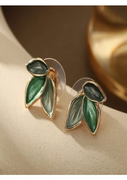 Kc Altın Kaplama Yeşil Yaprak Takı Seti