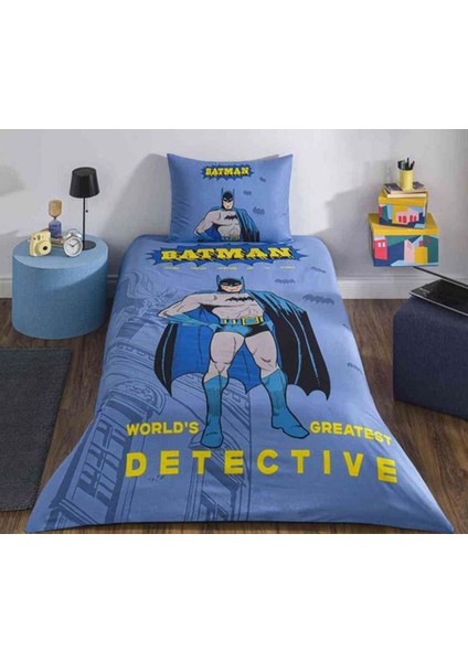Lisanslı Fitted Çarşaflı Tek Kişilik Çocuk Nevresim Takımı-Batman Detective Mavi