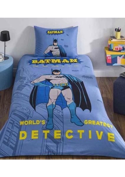 Lisanslı Fitted Çarşaflı Tek Kişilik Çocuk Nevresim Takımı-Batman Detective Mavi fiyatları