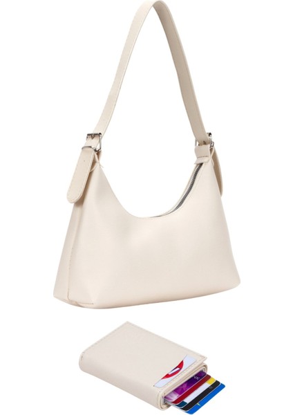 Kadın Çanta ve Cüzdan Seti Baget Kol Omuz Çantası ve Mekanizmalı Cüzdan