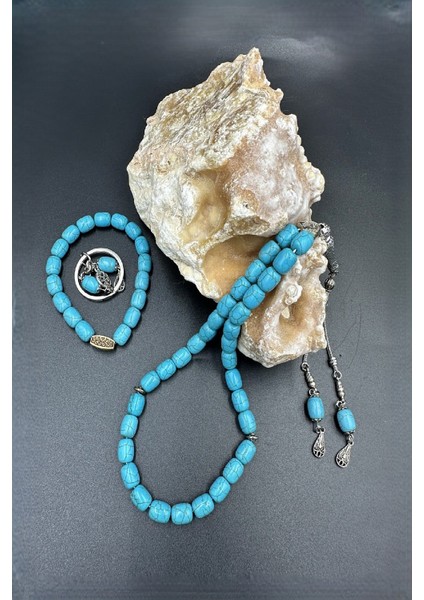 Mavi Ceyt Taşı Set Alpaka Püskül Tespih (Ahşap Kutulu) fiyatları