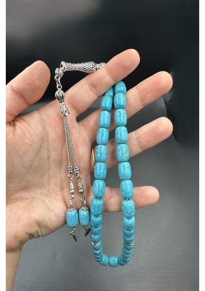 Mavi Ceyt Taşı Set Alpaka Püskül Tespih (Ahşap Kutulu) fırsatları