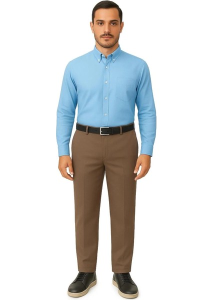 Rahat Kesim Pamuklu Keten Koyu Kahve Baba Erkek Pantolon