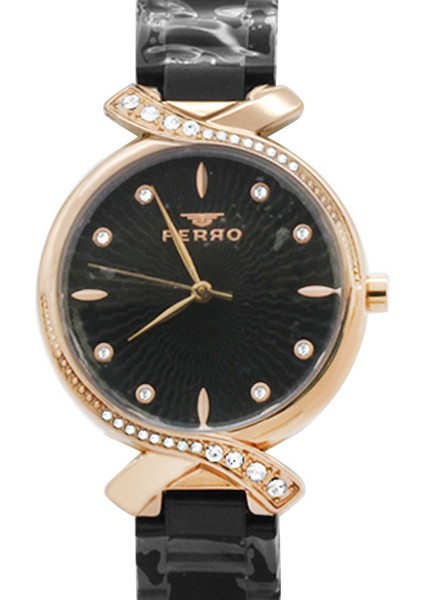 Ferro Siyah Renk Çelik Kordonlu Kadın Kol Saati TH-FL21254A-R