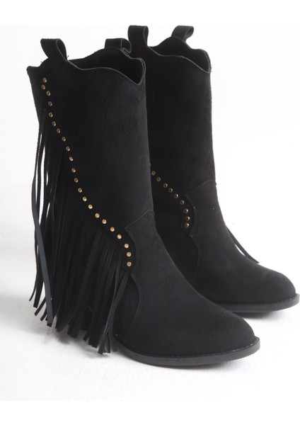 Siyah Süet Yanı Püsküllü Kovboy Çizme fırsatları