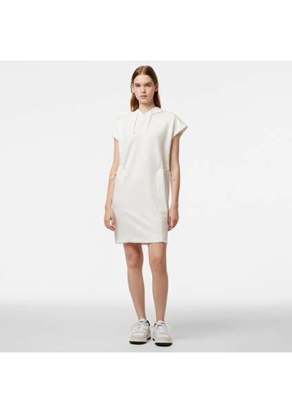 Kadın Straight Fit Kapüşonlu Beyaz Elbise