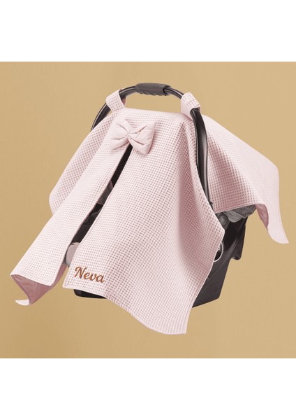 Isme Özel Nakışlı Pembe Renk Bebek Puset Örtüsü modelleri