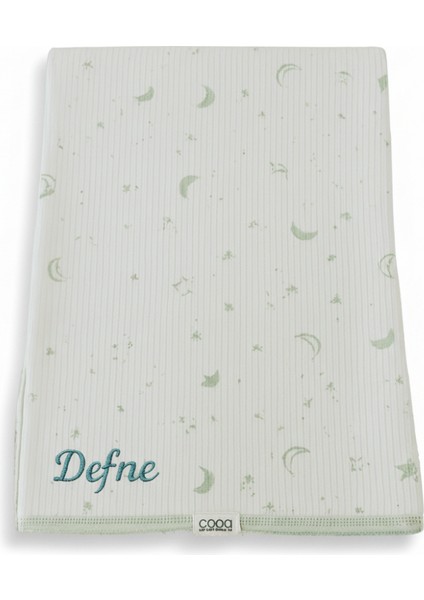 Isme Özel Nakışlı Gökyüzü Temalı Mint Yeşili Bebek Battaniyesi