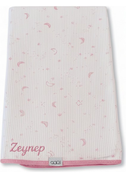 Isme Özel Nakışlı Gökyüzü Temalı Pembe Bebek Battaniyesi