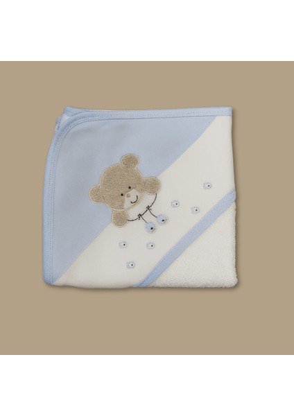 Peluş Ayıcıklı Isme Özel Nakışlı Mavi Beyaz Bebek Havlusu modelleri