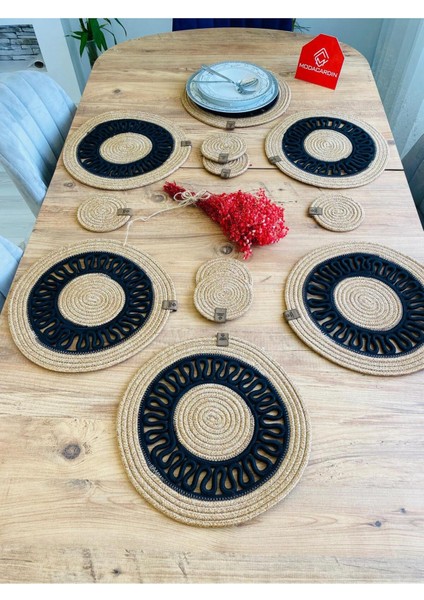 Jüt Hasır Amerikan Servis Supla ve Bardak Altı 12 Parça