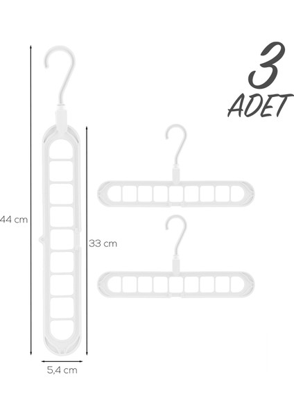 ORG-250 3 Adet Çok Fonksiyonlu Dolap Içi Düzenleyici Organizer Sihirli Askı Tişört Gömlek Elbise Askısı indirimleri