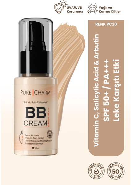 Dermatology Tested SPF50 Bb Krem | Salicylic Acid, Pa +++ Uva/uvb Koruması, Nemlendirici, Kapatıcı