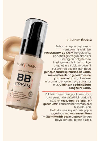 Dermatology Tested SPF50 Bb Krem | Salicylic Acid, Pa +++ Uva/uvb Koruması, Nemlendirici, Kapatıcı fırsatları