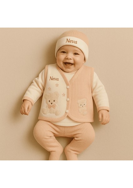 Peluş Ayıcıklı Isme Özel Nakışlı Pembe Krem 10 Lu Yenidoğan Hastane Çıkış Bebek Takımı fiyatları