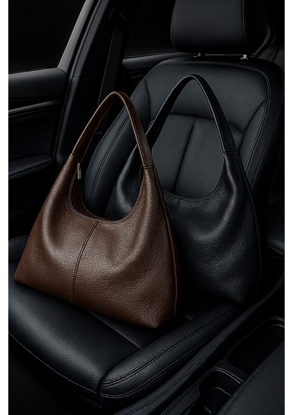 Kadın 2'li Çanta Paketi Siyah ve Acı Kahverengi Salaş Yumuşak Dokulu Büyük Boy Omuz ve Tote Çanta