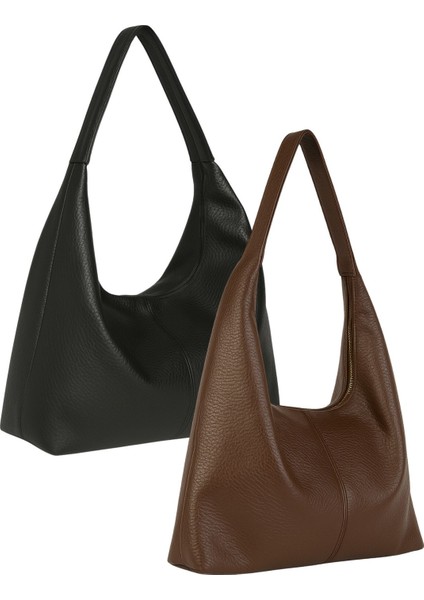Kadın 2'li Çanta Paketi Siyah ve Acı Kahverengi Salaş Yumuşak Dokulu Büyük Boy Omuz ve Tote Çanta fiyatları