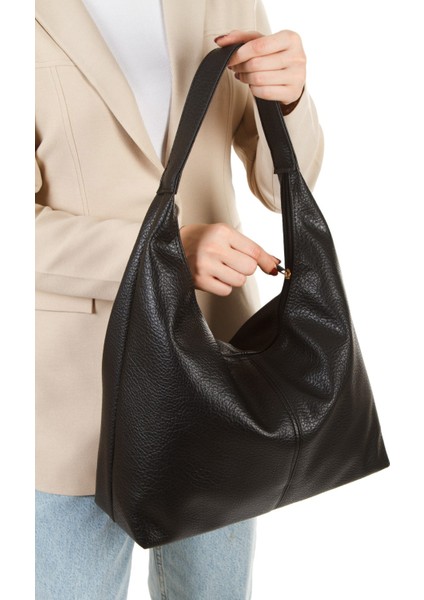 Kadın 2'li Çanta Paketi Siyah ve Acı Kahverengi Salaş Yumuşak Dokulu Büyük Boy Omuz ve Tote Çanta modelleri