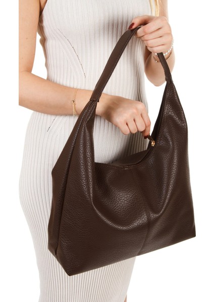 Kadın 2'li Çanta Paketi Siyah ve Acı Kahverengi Salaş Yumuşak Dokulu Büyük Boy Omuz ve Tote Çanta