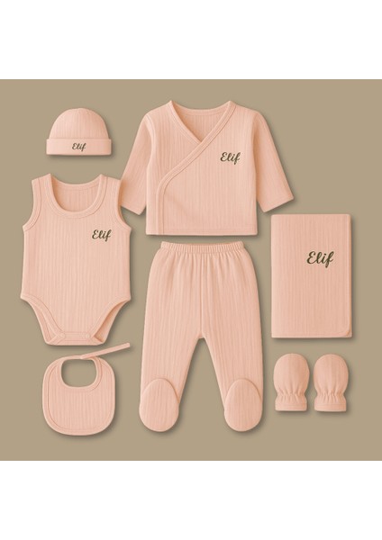 Isme Özel Nakışlı Pembe Müslin Kumaştan 7 Li Yenidoğan Hastane Çıkış Bebek Takımı modelleri