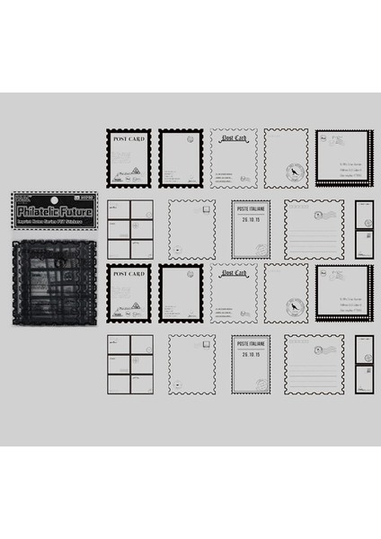 Vintage Sticker Pul Çerçeve Stiker Çıkartma Etiket 20'li Set- Pul Çerçeve Not