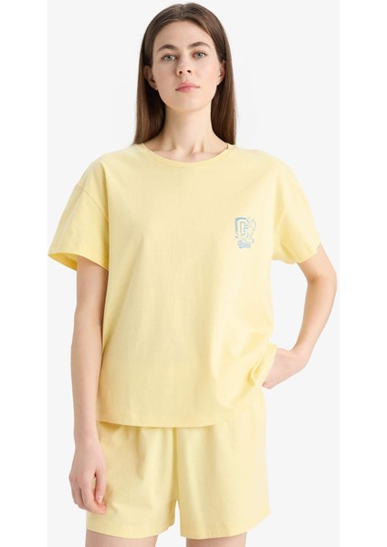 Garfield Pijama Takımı Kısa Kollu Üst Beli Lastikli Şort-Fall in Love