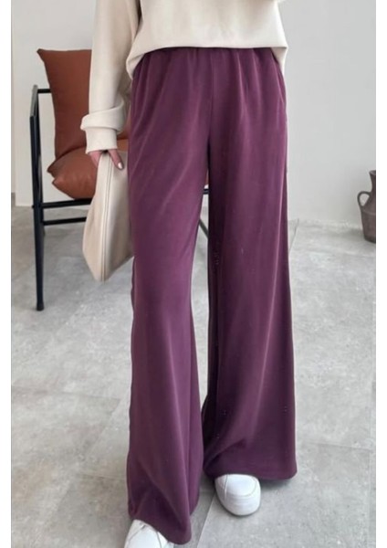 Mono Yanları Düğmeli Oysho Tesettür Pantolon- Bordo