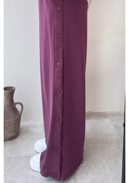 Mono Yanları Düğmeli Oysho Tesettür Pantolon- Bordo fiyatları