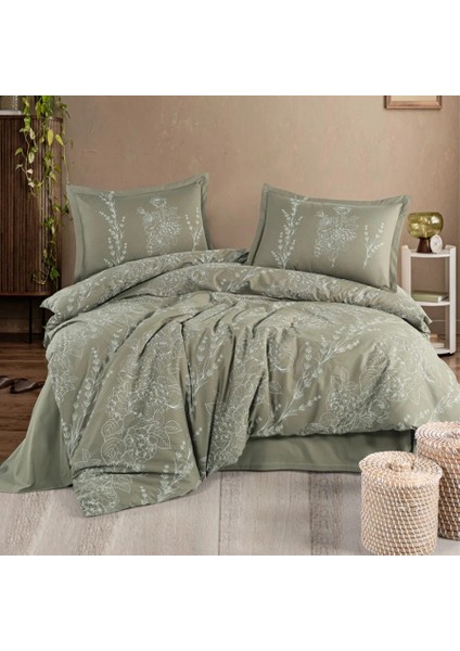 Ranforce %100 Pamuk Tek Kişilik Nevresim Vinya V1 Yeşil