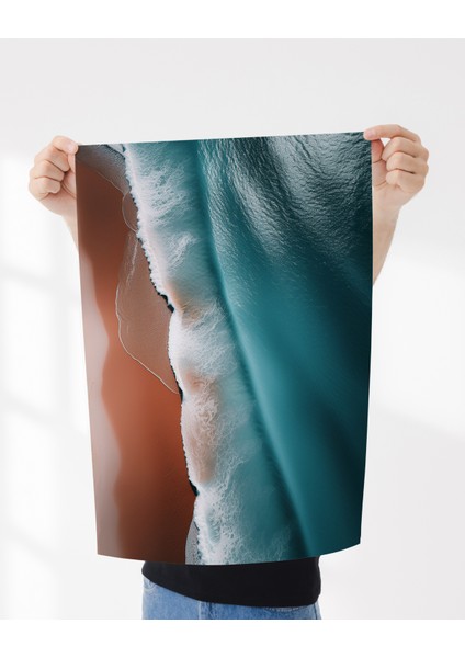 Rosa Art Çerçevesiz Poster | Turuncu Kum ve Mavi Deniz Soyut Poster | Dijital Baskı Poster