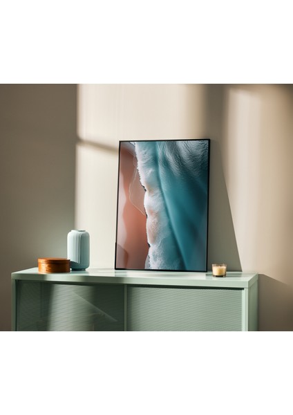 Rosa Art Çerçevesiz Poster | Turuncu Kum ve Mavi Deniz Soyut Poster | Dijital Baskı Poster