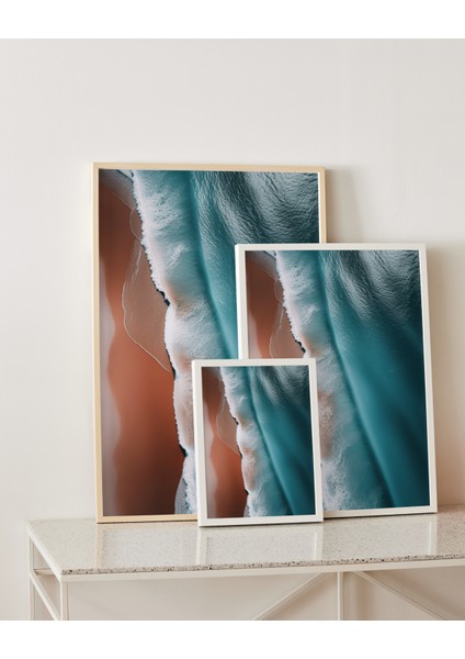 Rosa Art Çerçevesiz Poster | Turuncu Kum ve Mavi Deniz Soyut Poster | Dijital Baskı Poster