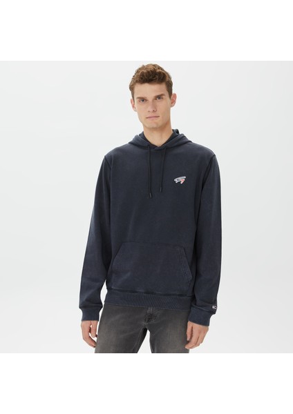 Regular Washed Signature Hoodie Erkek Siyah Sweatshirt