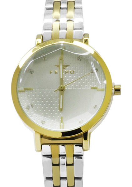Ferro Altın Gümüş Renk Çelik Kordonlu Kadın Kol Saati TH-FL21252A-D