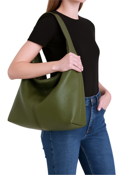 Kadın Salaş Yumuşak Dokulu Büyük Haki Yeşil Omuz ve Tote Çanta fiyatları