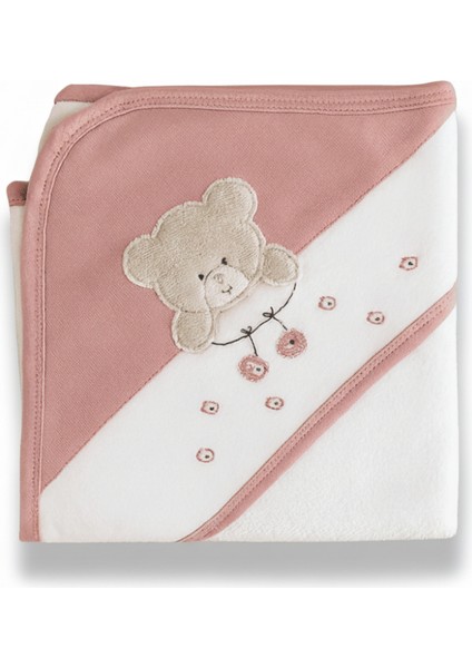 Peluş Ayıcıklı Isme Özel Nakışlı Pembe Beyaz Bebek Havlusu