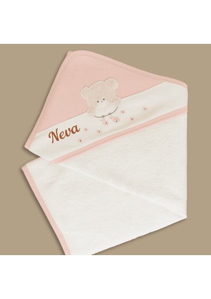 Peluş Ayıcıklı Isme Özel Nakışlı Pembe Beyaz Bebek Havlusu fiyatları